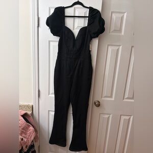 Free People Black Puff Sleeve Jumpsuit